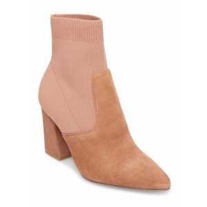Tan-Pink Suede Sock Bootie